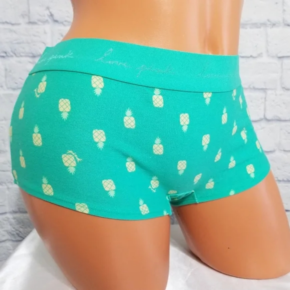 Victoria's Secret VS PINK Logo Boyshorts Panties new nwt green pineapple medium